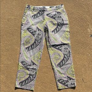 J Crew Cafe Capri Paisley Print Multi-Color Cotton Pants Size 6